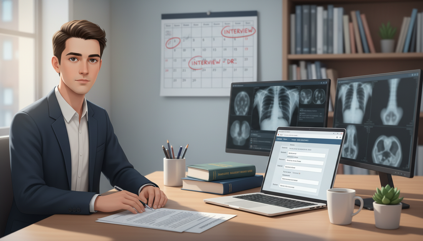 Medical student organizing diagnostic radiology application materials - radiology residency for Pre-Interview Preparation in