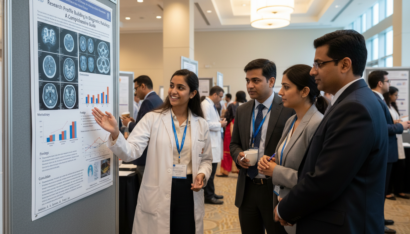 Radiology resident presenting a research poster at a national conference Radiology resident presenting a research poster at a national conference - radiology residency for Research Profile Building