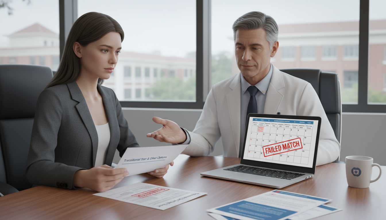 Mentor and unmatched applicant reviewing residency application strategy Mentor and unmatched applicant reviewing residency application strategy - transitional year residency for Failed Match Recove