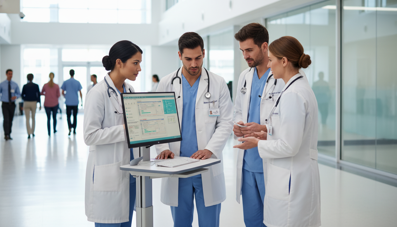 Resident team working together in a busy hospital ward Resident team working together in a busy hospital ward - transitional year residency for Failed Match Recovery in Transitiona