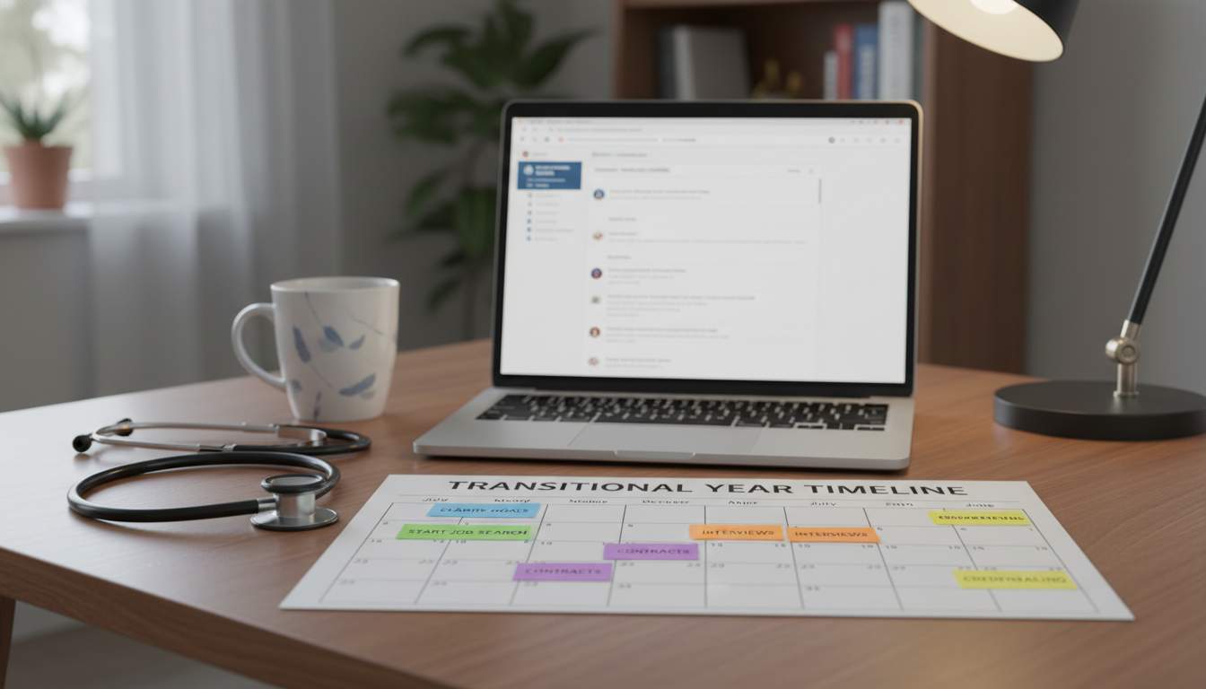 Timeline of transitional year residency with job search milestones - transitional year residency for Job Search Timing in Tra