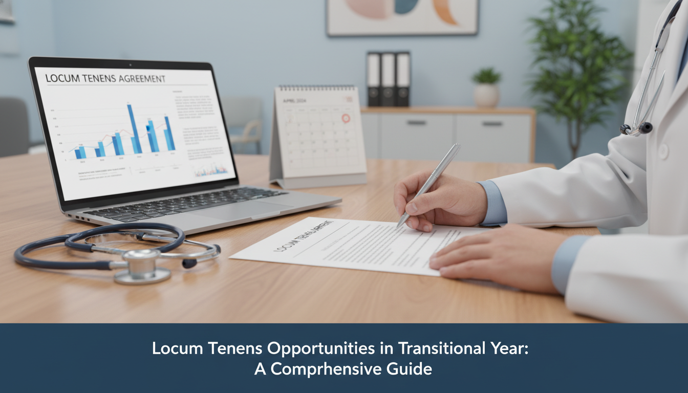 Physician reviewing locum tenens contract details Physician reviewing locum tenens contract details - transitional year residency for Locum Tenens Opportunities in Transitiona