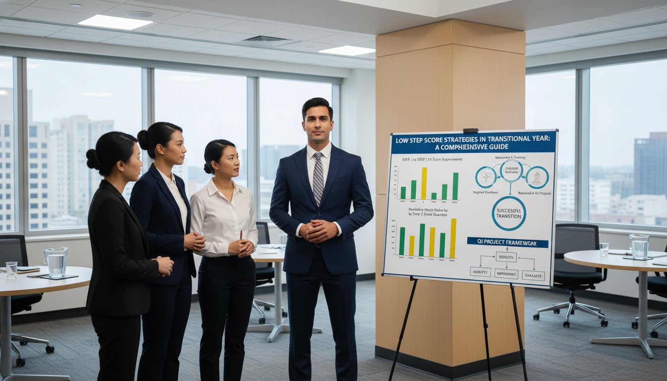 Resident presenting a quality improvement project at hospital conference - transitional year residency for Low Step Score Str