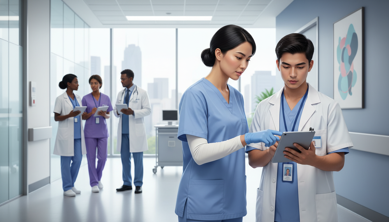 Resident physician teaching medical student during ward rounds Resident physician teaching medical student during ward rounds - transitional year residency for Medical Shadowing Experience