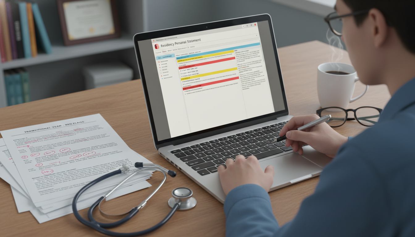 Medical student reviewing residency application and personal statement Medical student reviewing residency application and personal statement - transitional year residency for Addressing Red Flags