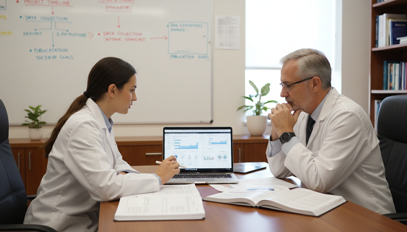 Resident meeting with mentor to discuss research strategy Resident meeting with mentor to discuss research strategy - transitional year residency for Research Profile Building in Tran