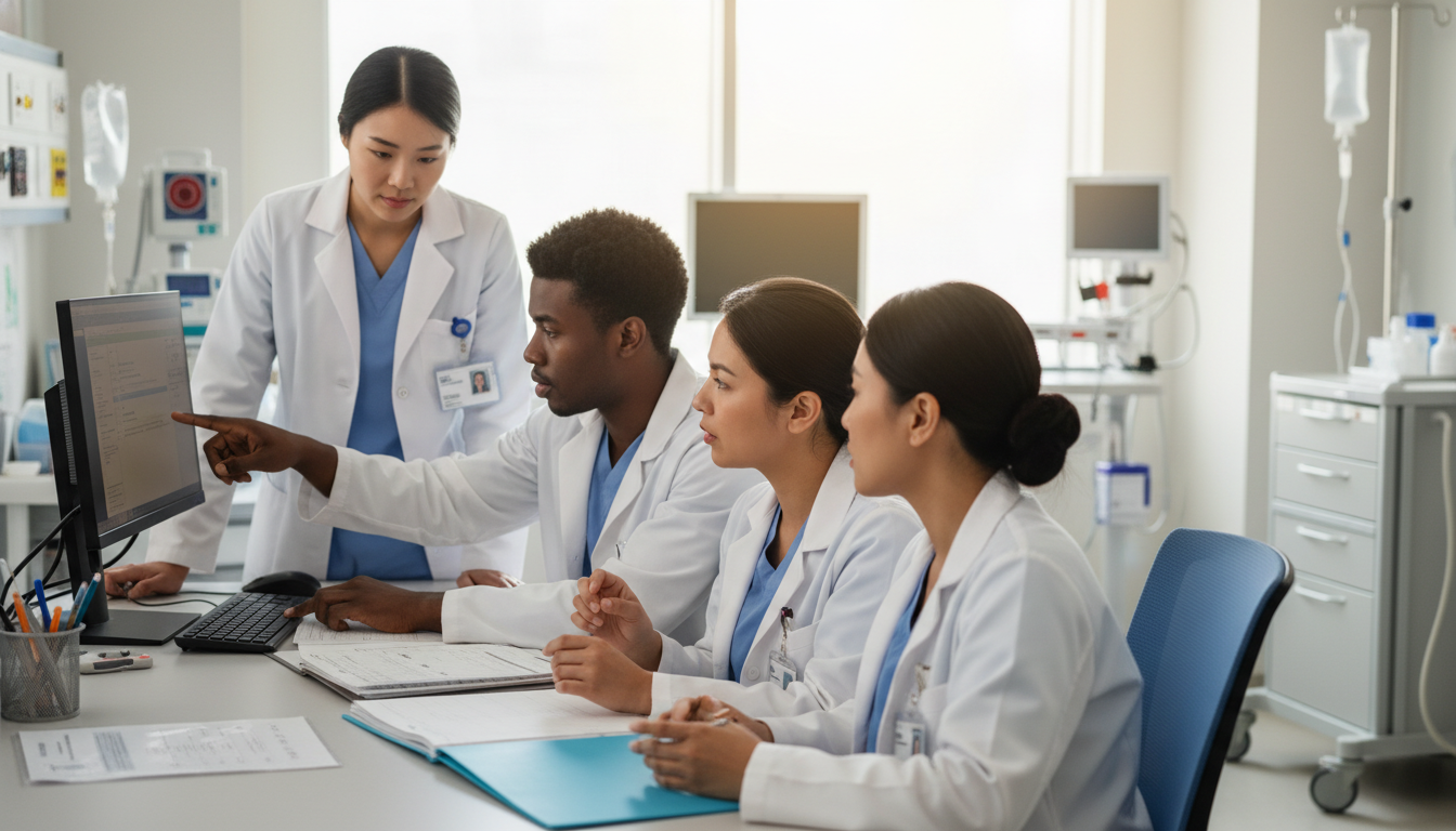 Transitional year residents working together on patient care - transitional year residency for Step Score Strategy in Transit