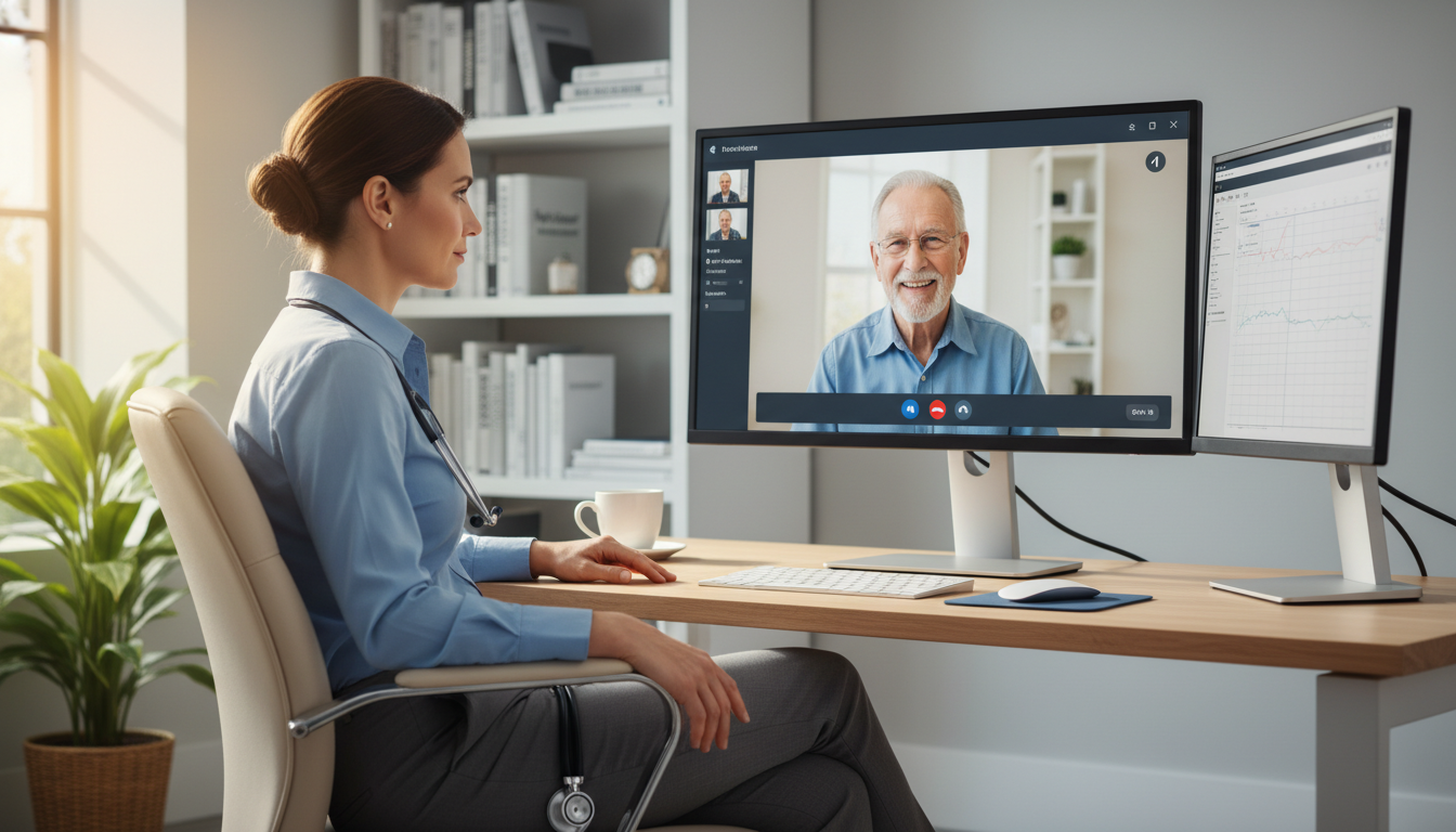 Physician Working Remotely in a Home Office Telehealth Setup Physician Working Remotely in a Home Office Telehealth Setup - transitional year residency for Telemedicine Career Opportunit