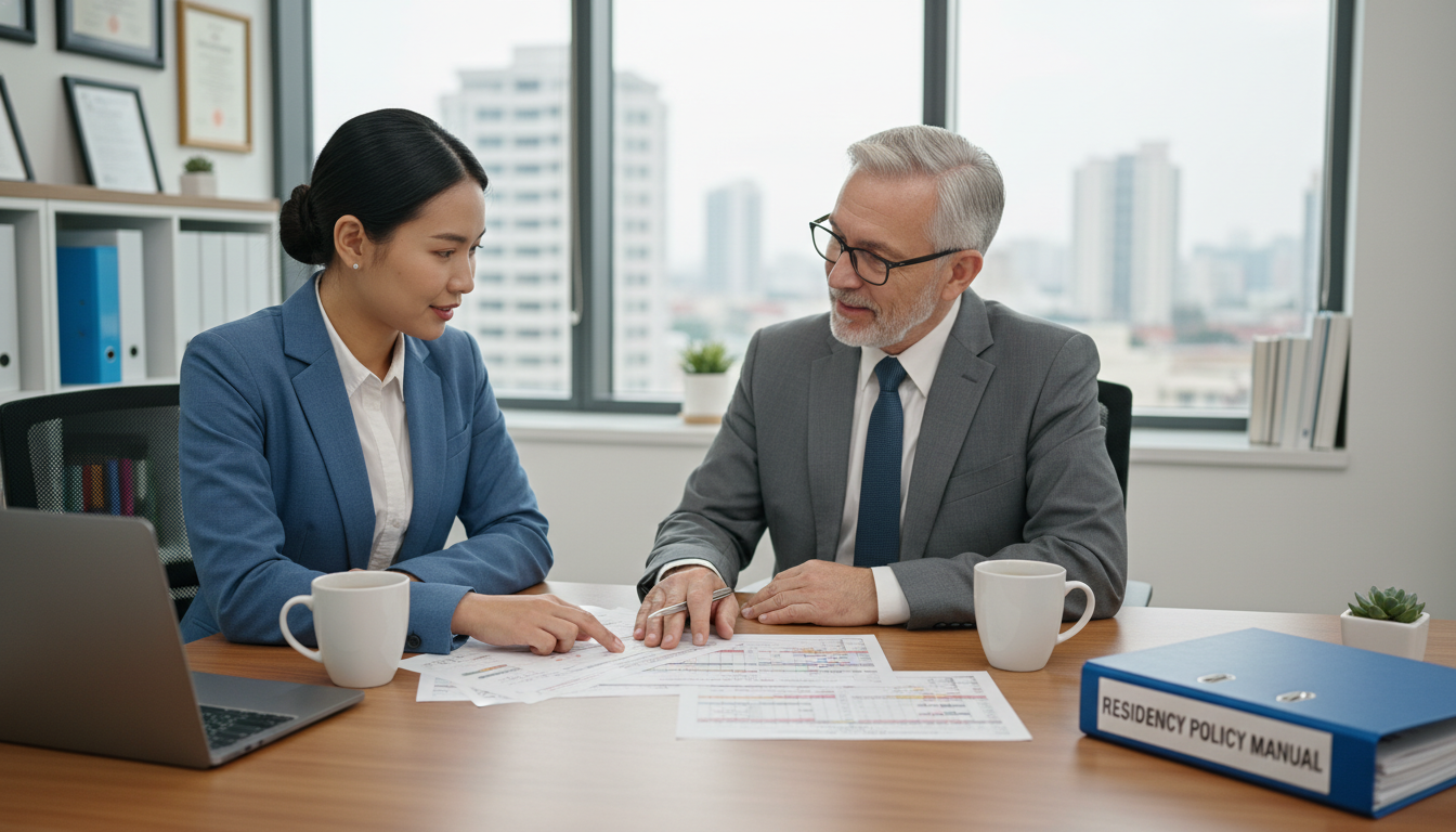 Resident discussing duty hours with program leadership Resident discussing duty hours with program leadership - transitional year residency for Managing Residency Work Hours in Tra