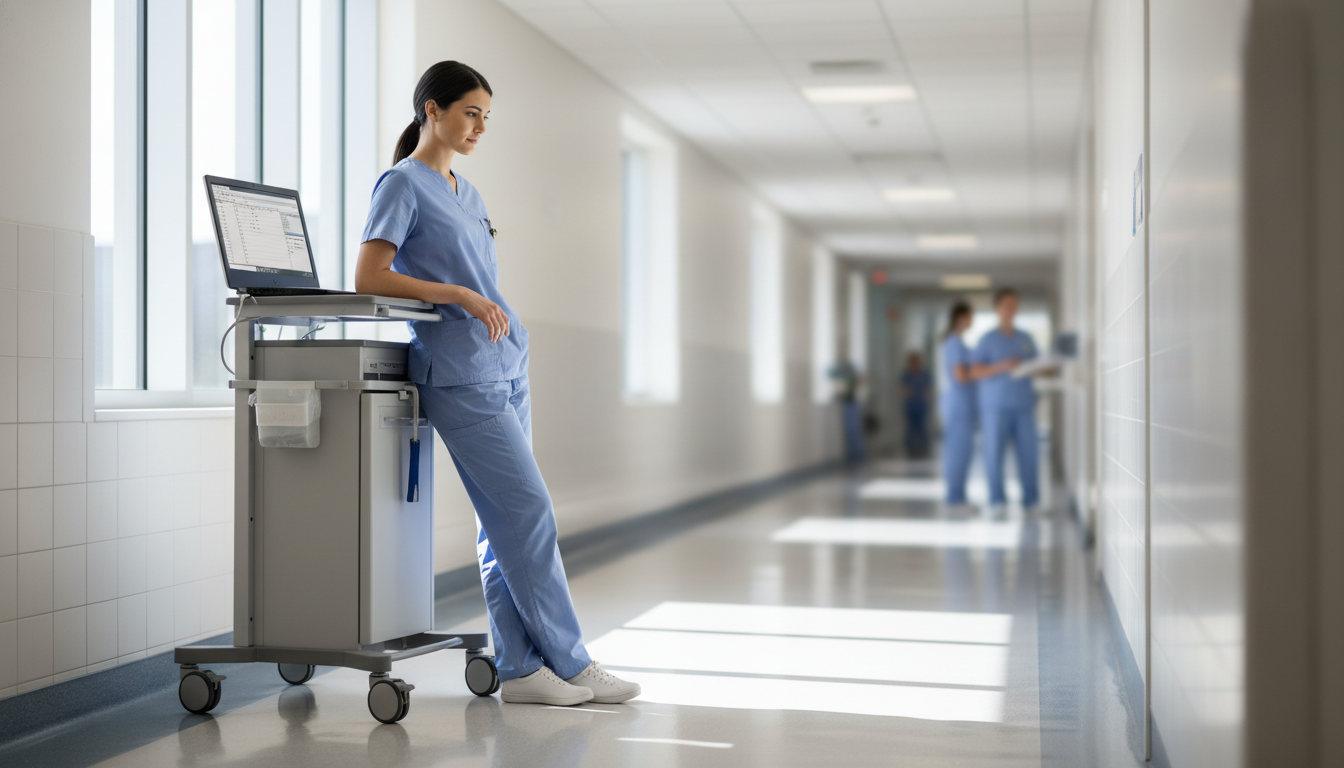 Transitional Year Resident Reviewing Patient Notes in a Bright Hospital Corridor Transitional Year Resident Reviewing Patient Notes in a Bright Hospital Corridor - transitional year residency for Work-Life