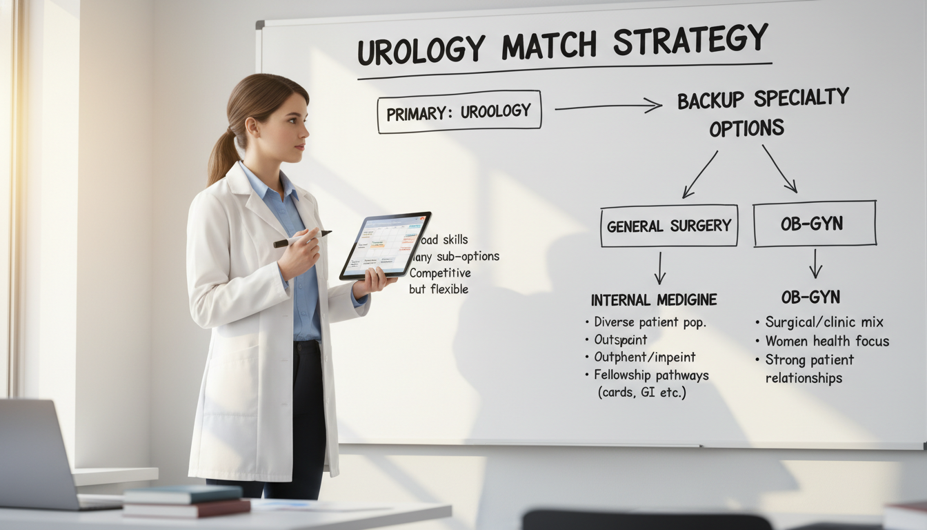 Student mapping urology and backup specialty strategy on whiteboard Student mapping urology and backup specialty strategy on whiteboard - urology residency for Backup Specialty Planning in Urol