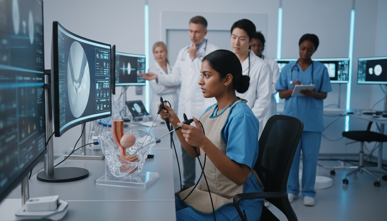 International medical graduate in a urology skills lab practicing endoscopic techniques International medical graduate in a urology skills lab practicing endoscopic techniques - urology residency for H-1B Sponsors