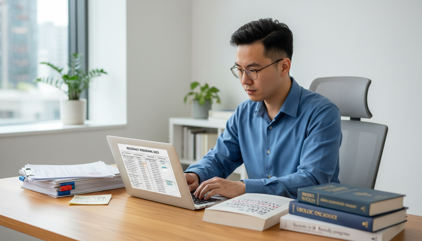 Urology residency applicant planning applications with laptop and documents Urology residency applicant planning applications with laptop and documents - urology residency for H-1B Sponsorship Programs