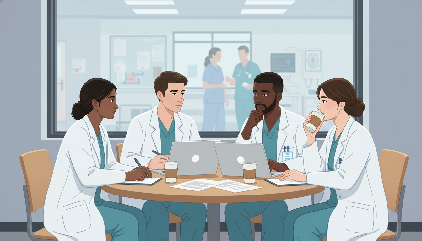 Small group of urology residents discussing wellness and program culture Small group of urology residents discussing wellness and program culture - urology residency for Identifying Malignant Progra