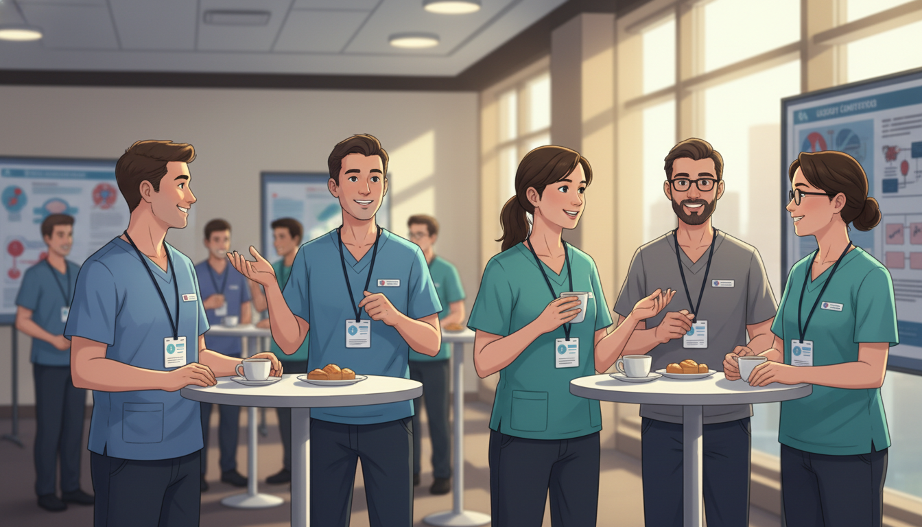 Urology professionals networking during a conference coffee break Urology professionals networking during a conference coffee break - urology residency for Networking in Medicine in Urology: