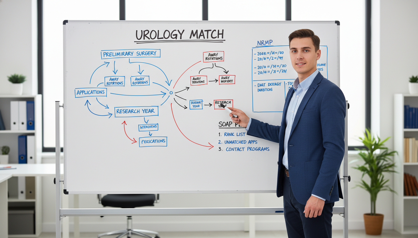 Medical student mapping out SOAP and urology career strategies on whiteboard - urology residency for SOAP Preparation in Urol