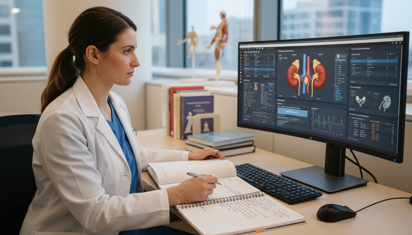 Resident practicing USMLE Step 3 CCS cases on a computer Resident practicing USMLE Step 3 CCS cases on a computer - urology residency for USMLE Step 3 Preparation in Urology: A Compr