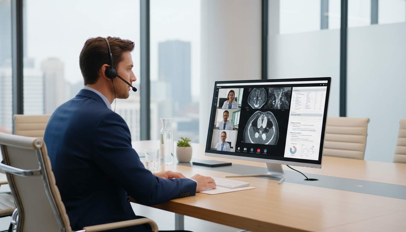 Urologist participating in a virtual multidisciplinary tumor board - urology residency for Telemedicine Career Opportunities