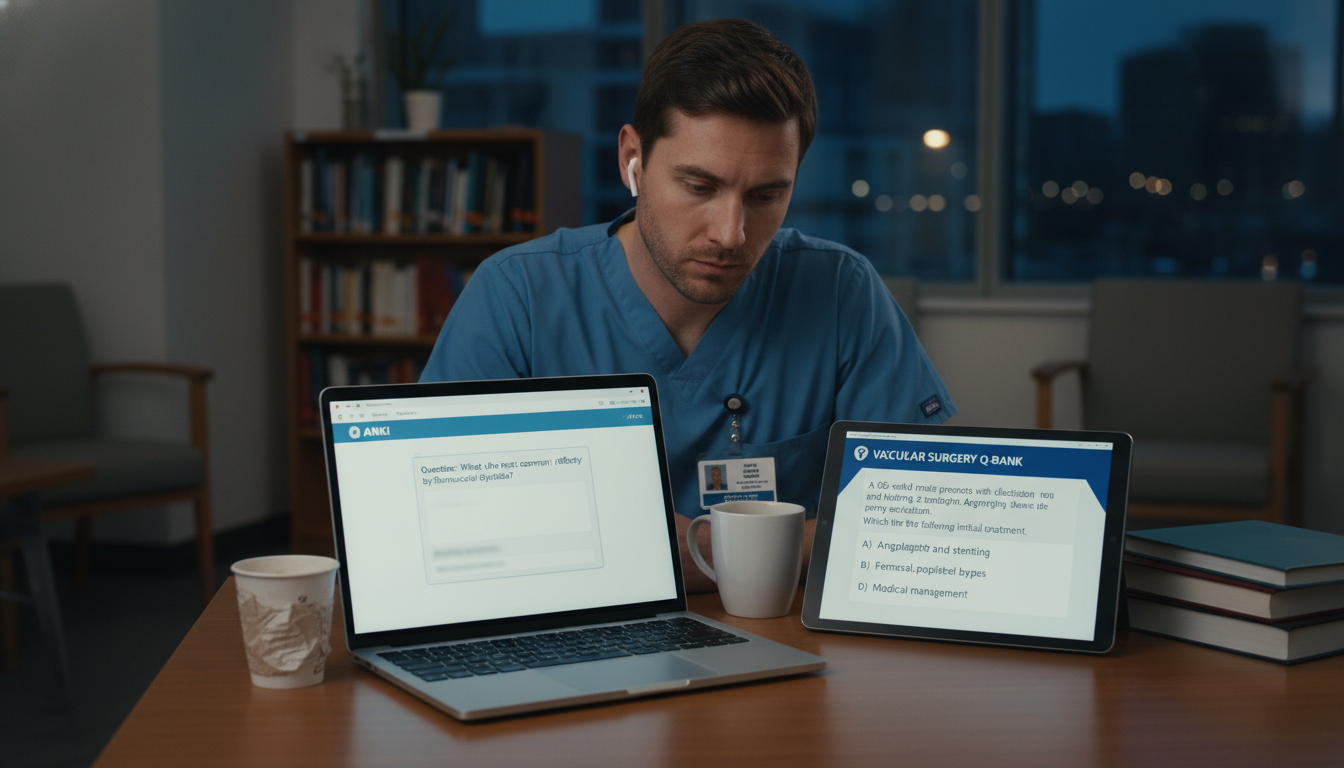 Vascular surgery resident using Anki and question banks on laptop and tablet Vascular surgery resident using Anki and question banks on laptop and tablet - vascular surgery residency for Board Exam Stud