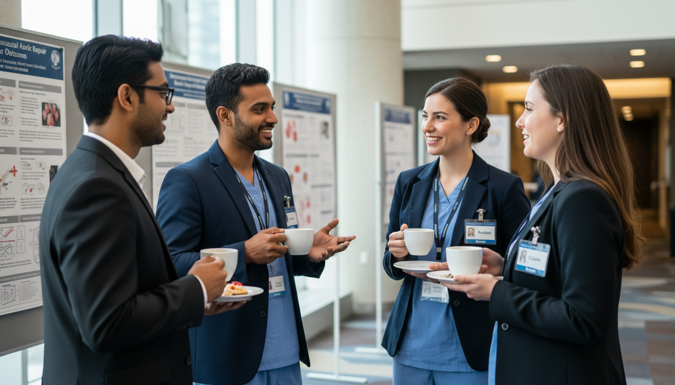 Vascular surgery residents networking during a conference break Vascular surgery residents networking during a conference break - vascular surgery residency for Networking in Medicine in Va