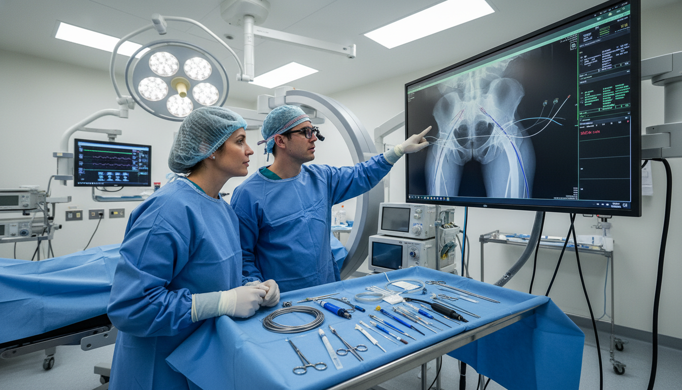 Vascular surgery attending teaching resident during endovascular case - vascular surgery residency for Operative Experience E