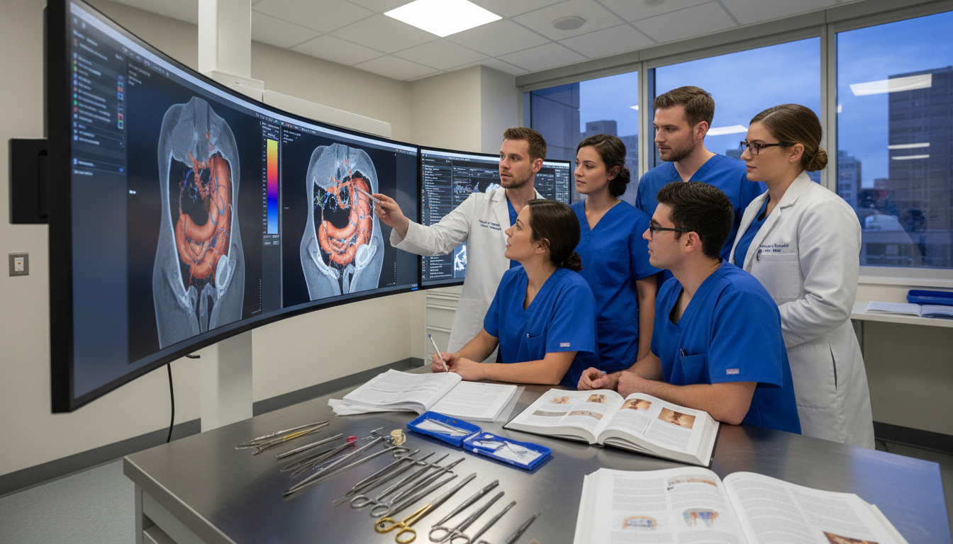 Vascular surgery residents reviewing imaging and discussing cases Vascular surgery residents reviewing imaging and discussing cases - vascular surgery residency for Questions to Ask Programs