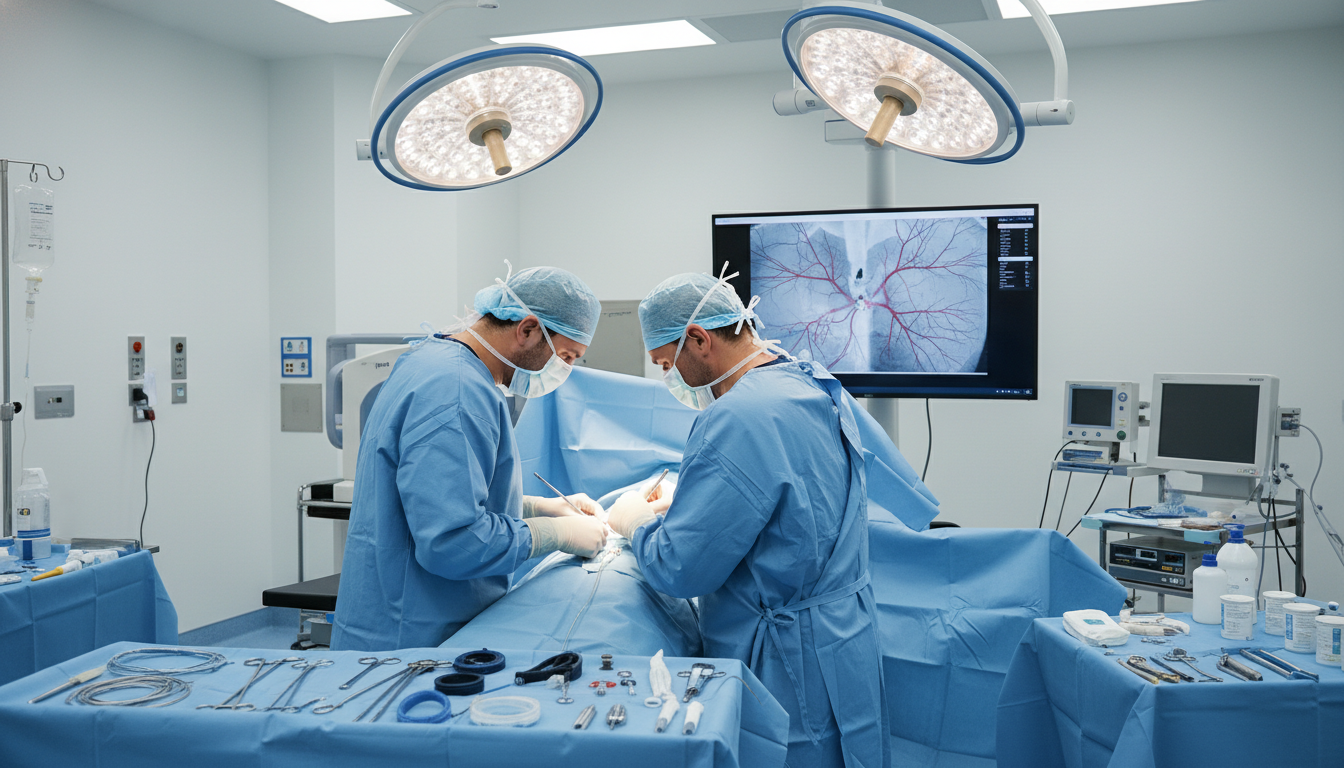 Vascular surgery resident in the OR with attending, demonstrating complex vascular procedure - vascular surgery residency for