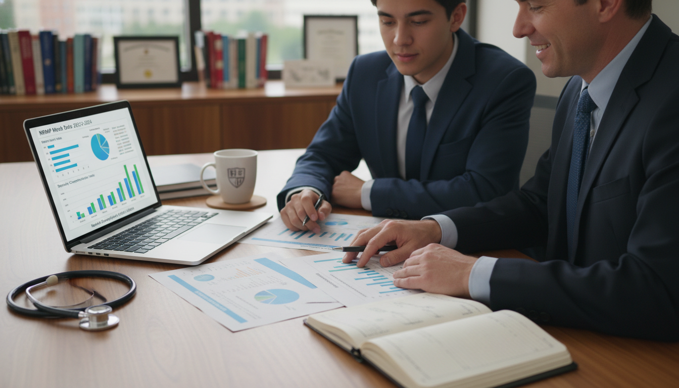 Student and advisor reviewing residency match data Student and advisor reviewing residency match data - backup specialty for The Complete Guide to Backup Specialty Planning