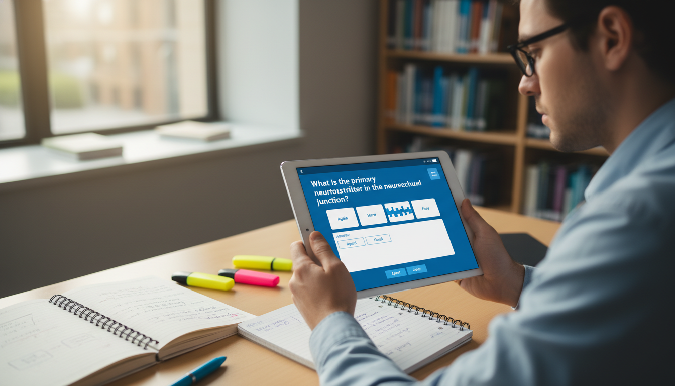 Medical student reviewing Anki flashcards on a tablet Medical student reviewing Anki flashcards on a tablet - board exam resources for The Complete Guide to Board Exam Study Resou