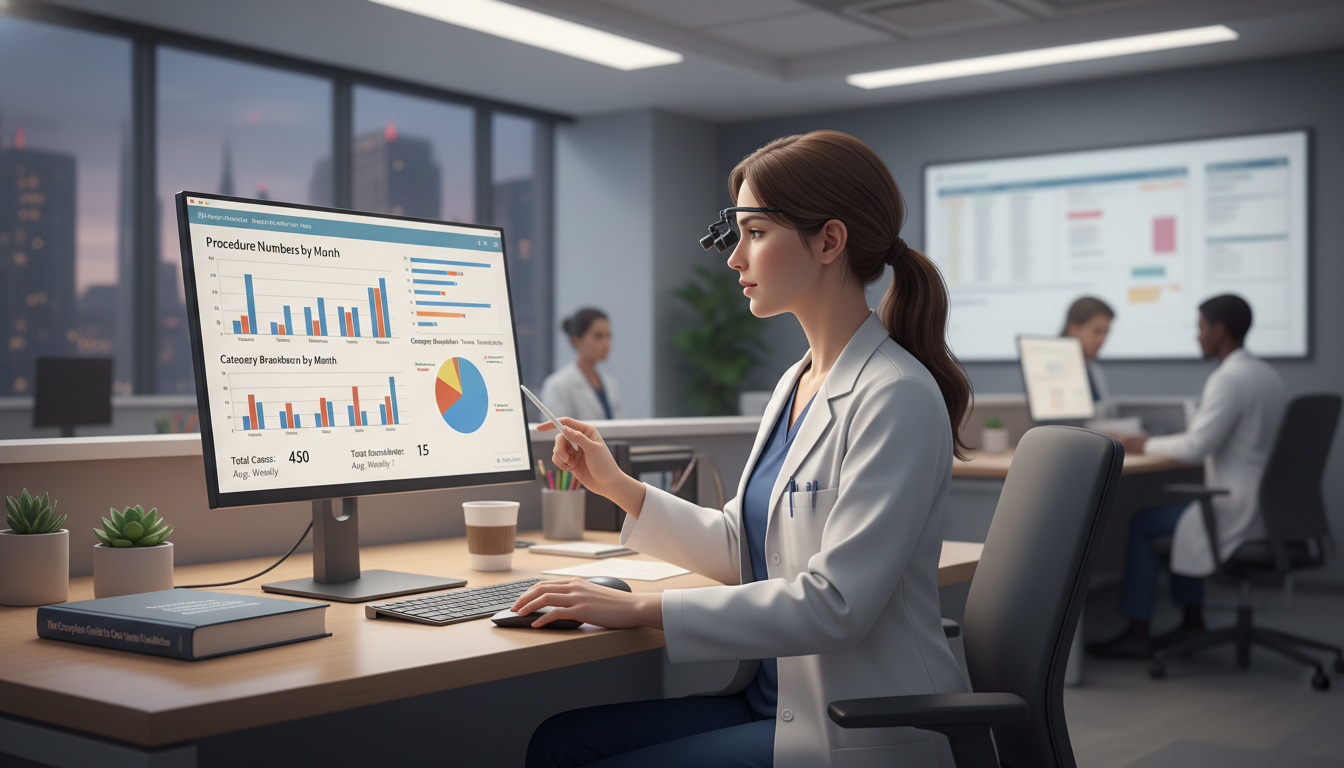 Resident reviewing digital case log for procedure numbers and categories Resident reviewing digital case log for procedure numbers and categories - residency case volume for The Complete Guide to Ca
