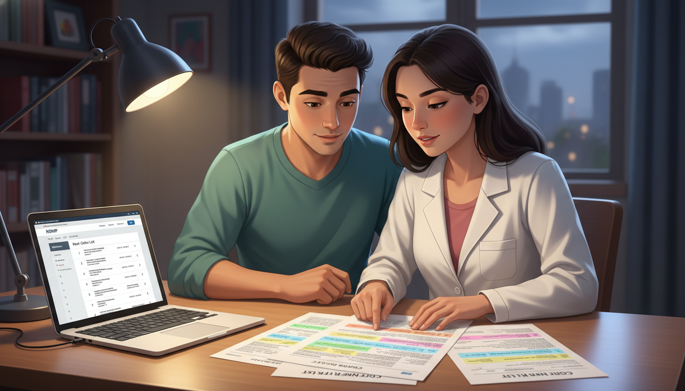 Medical couple finalizing their NRMP couples rank list Medical couple finalizing their NRMP couples rank list - couples match for The Complete Guide to Couples Match Strategy
