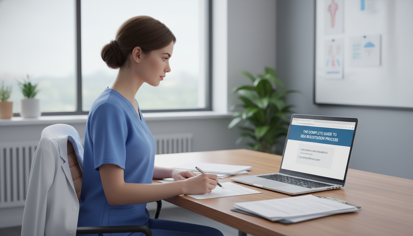 Medical resident reviewing DEA and state license requirements Medical resident reviewing DEA and state license requirements - DEA registration for The Complete Guide to DEA Registration P