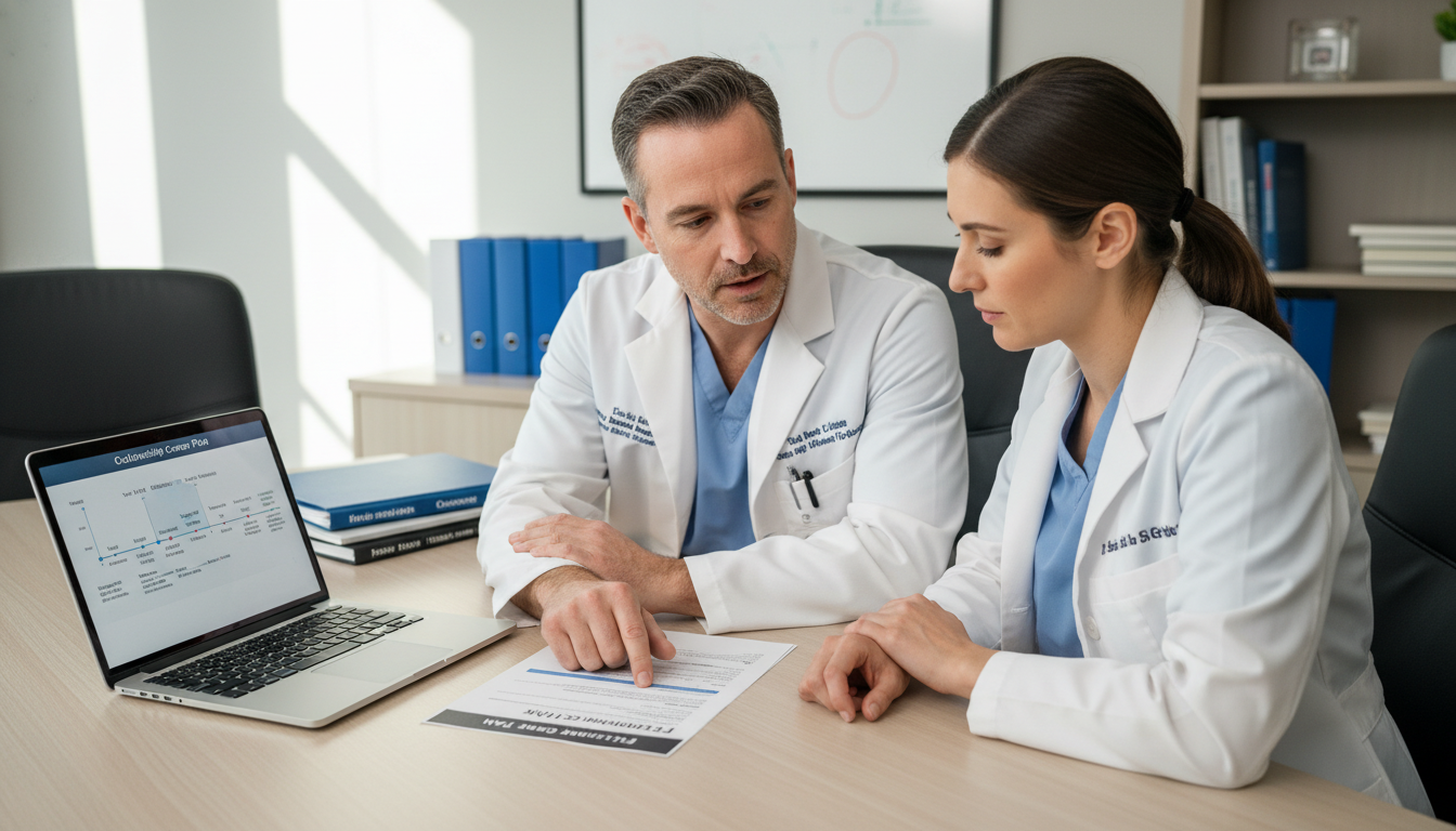 Resident discussing fellowship goals with attending mentor Resident discussing fellowship goals with attending mentor - fellowship application for The Complete Guide to Fellowship Appl