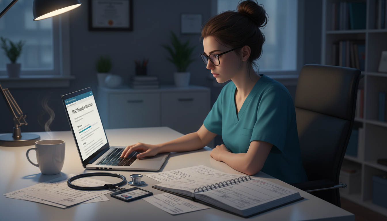 Resident finalizing fellowship ERAS application at desk Resident finalizing fellowship ERAS application at desk - fellowship application for The Complete Guide to Fellowship Applica