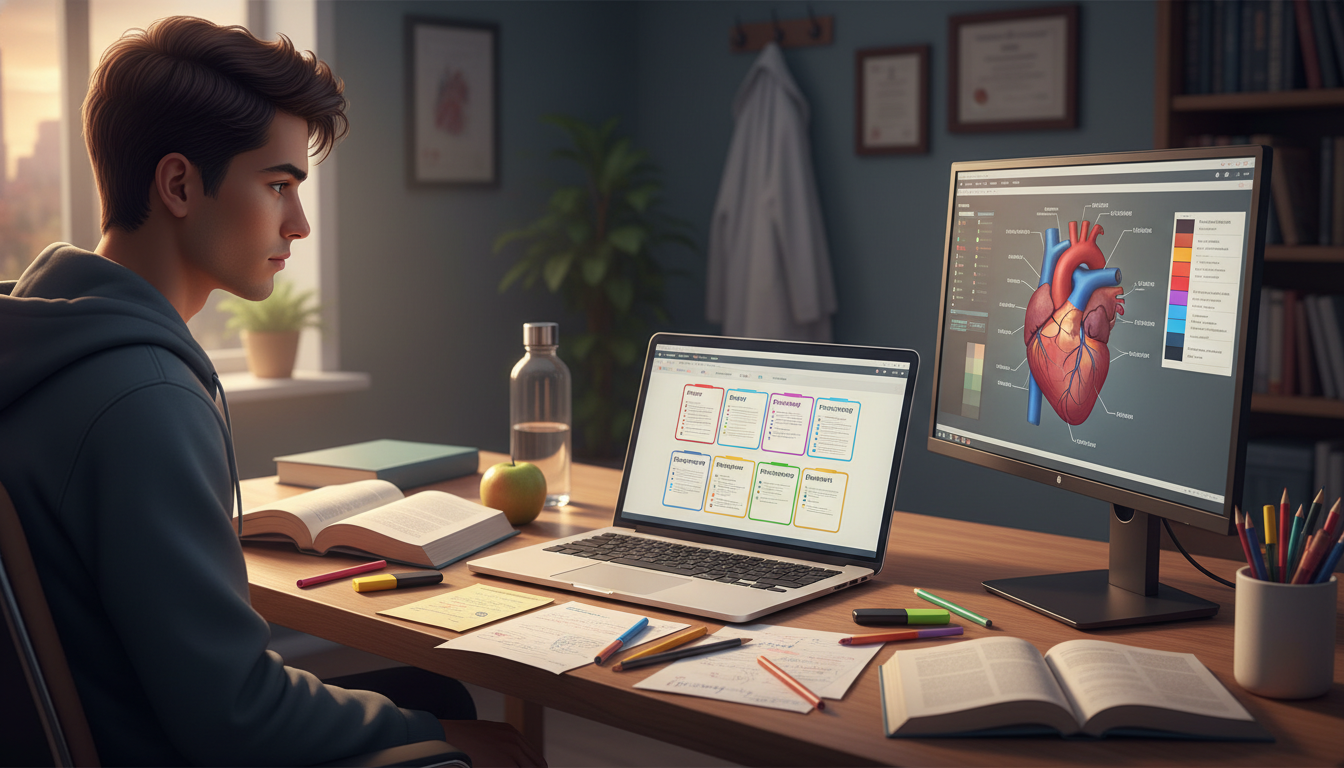 Medical student using spaced repetition flashcards to study Medical student using spaced repetition flashcards to study - first year medical school for The Complete Guide to Surviving F