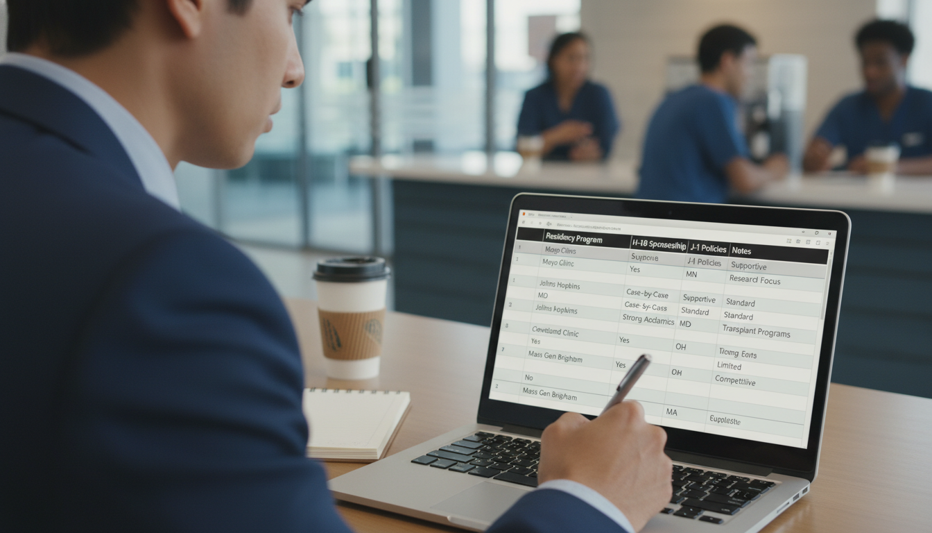 Spreadsheet tracking H-1B residency sponsorship policies - H-1B residency programs for The Complete Guide to H-1B Sponsorship