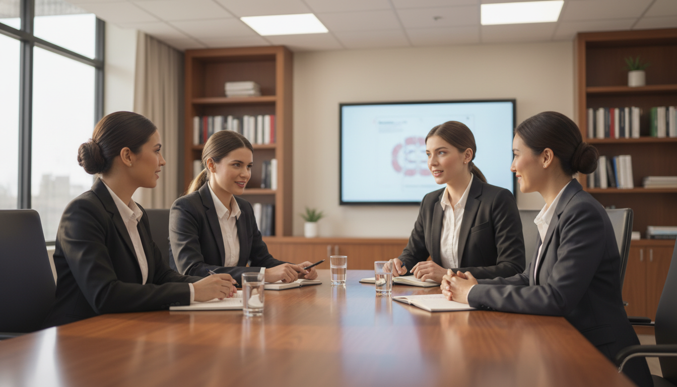 Residency applicants in a small group interview with a faculty physician - in person residency interview for The Complete Gui