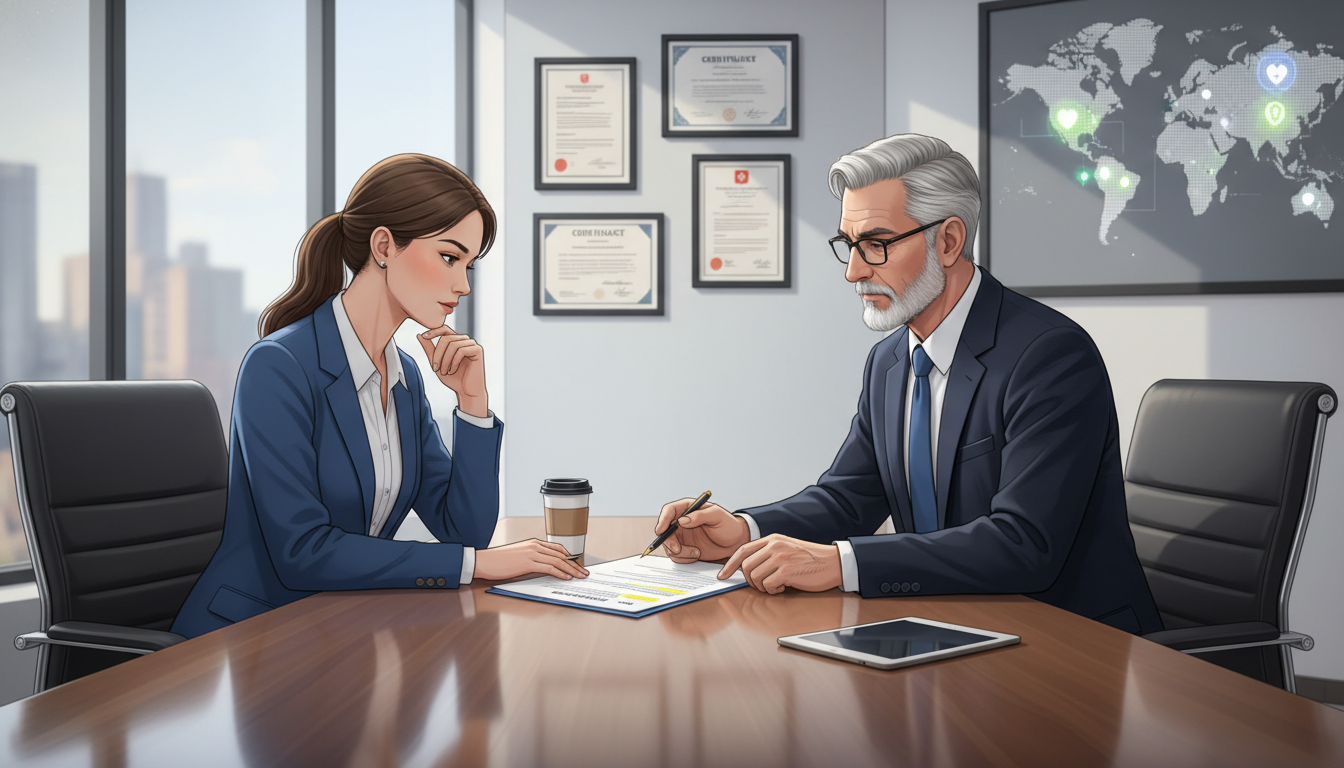 Physician reviewing employment contract with advisor - when to start job search for The Complete Guide to Job Search Timing