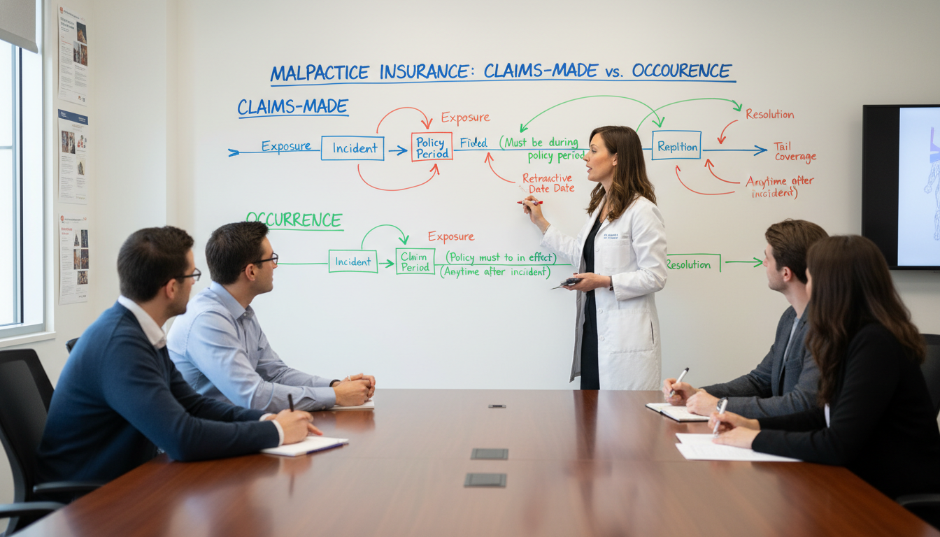 Diagram explaining claims-made versus occurrence malpractice insurance Diagram explaining claims-made versus occurrence malpractice insurance - malpractice insurance for The Complete Guide to Malp