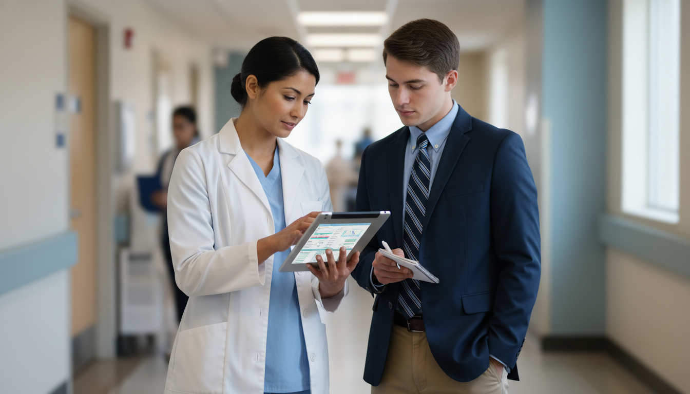 Physician mentor discussing a patient case with a medical student Physician mentor discussing a patient case with a medical student - medical shadowing for The Complete Guide to Medical Shado