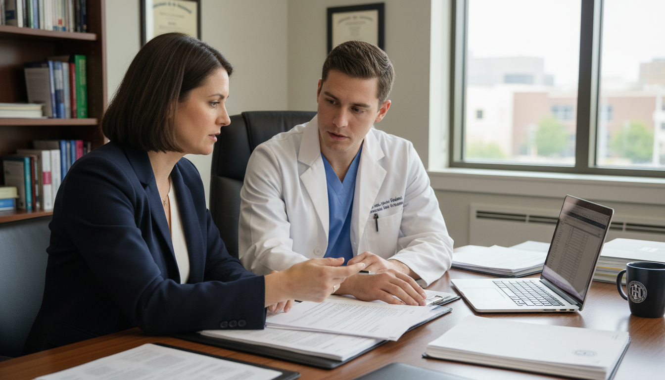 Program director reviewing moonlighting agreement with resident Program director reviewing moonlighting agreement with resident - moonlighting residency for The Complete Guide to Moonlighti