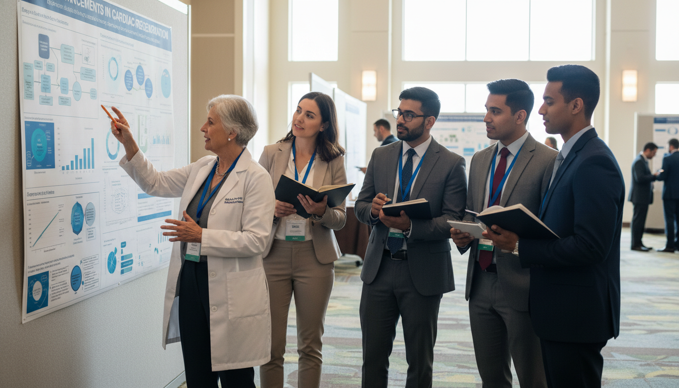 Residents networking at a national medical conference poster session - medical networking for The Complete Guide to Networkin