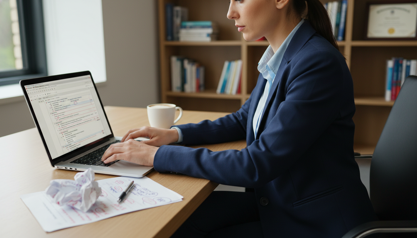 Medical residency applicant revising personal statement on laptop - residency personal statement for The Complete Guide to Pe