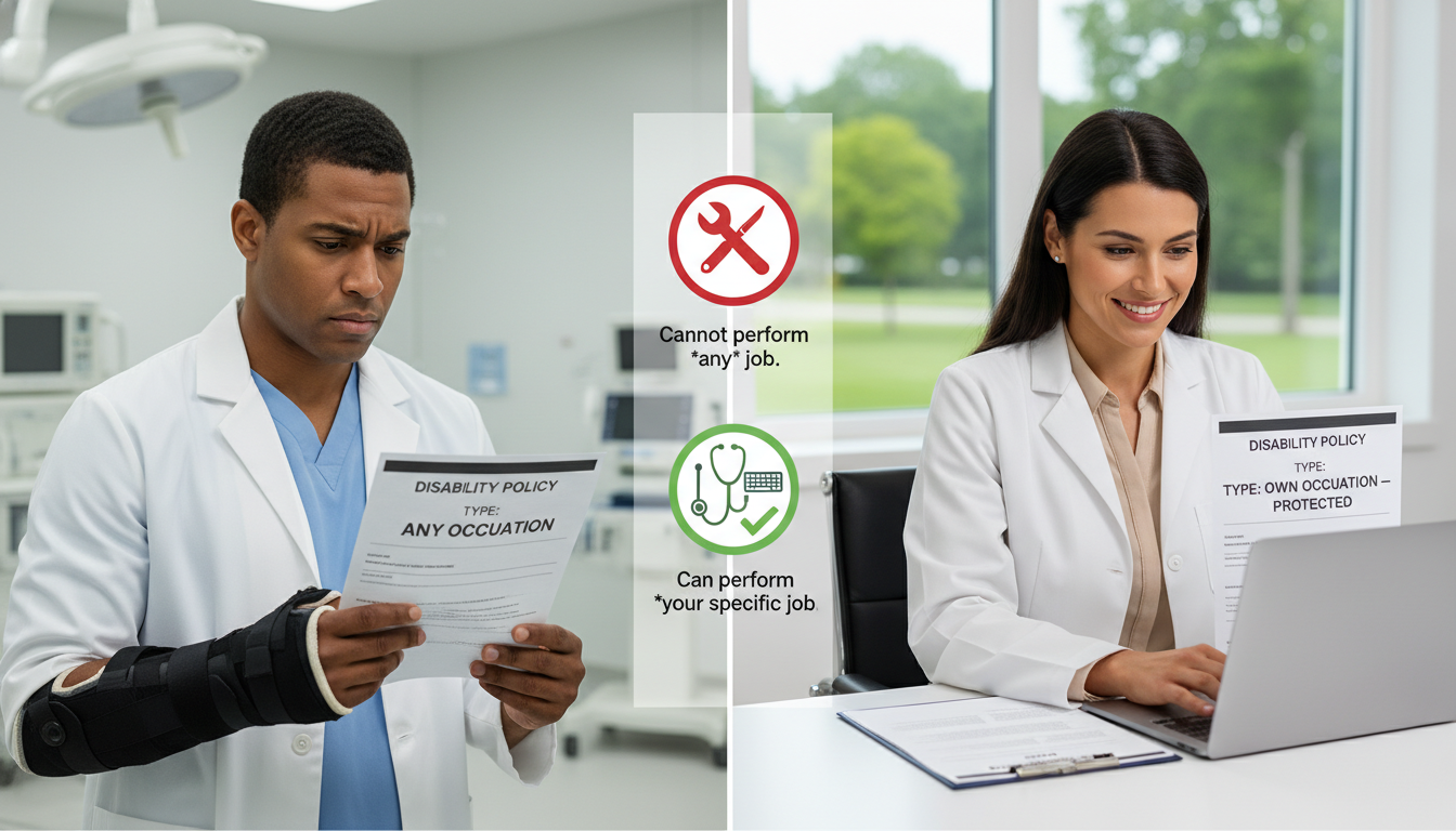 Comparison of own-occupation and any-occupation disability definitions - physician disability insurance for The Complete Guid