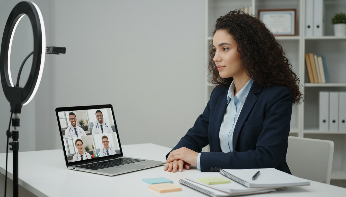 Medical applicant in a virtual residency interview - residency interview preparation for The Complete Guide to Pre-Interview