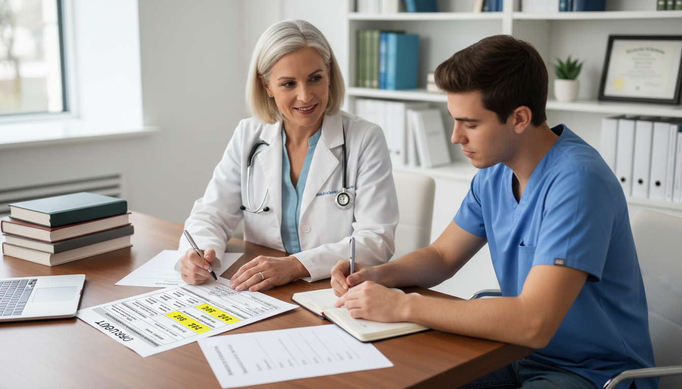 Residency applicant meeting with mentor about low Step score strategy - Step 1 score residency for The Complete Guide to Step