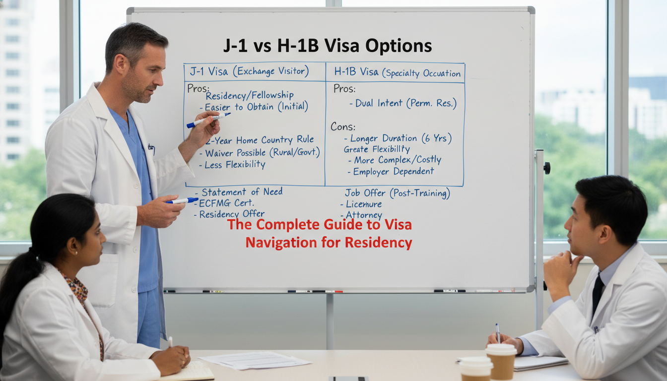 Comparison of J-1 versus H-1B residency visa options on a whiteboard - residency visa for The Complete Guide to Visa Navigati