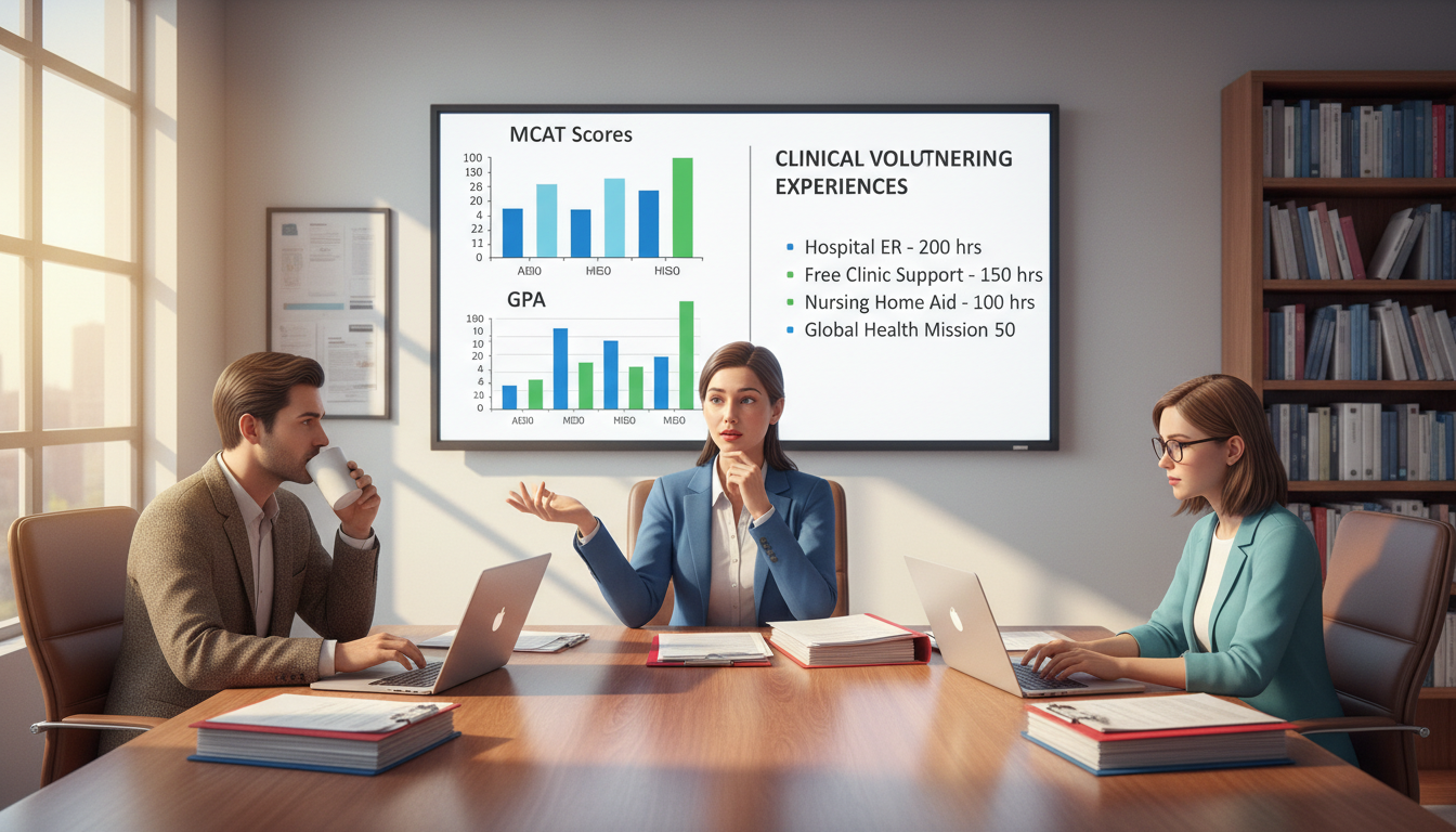 Admissions committee balancing academic metrics and clinical experiences -  for Behind the Scenes: How Deans Use Clinical Vol