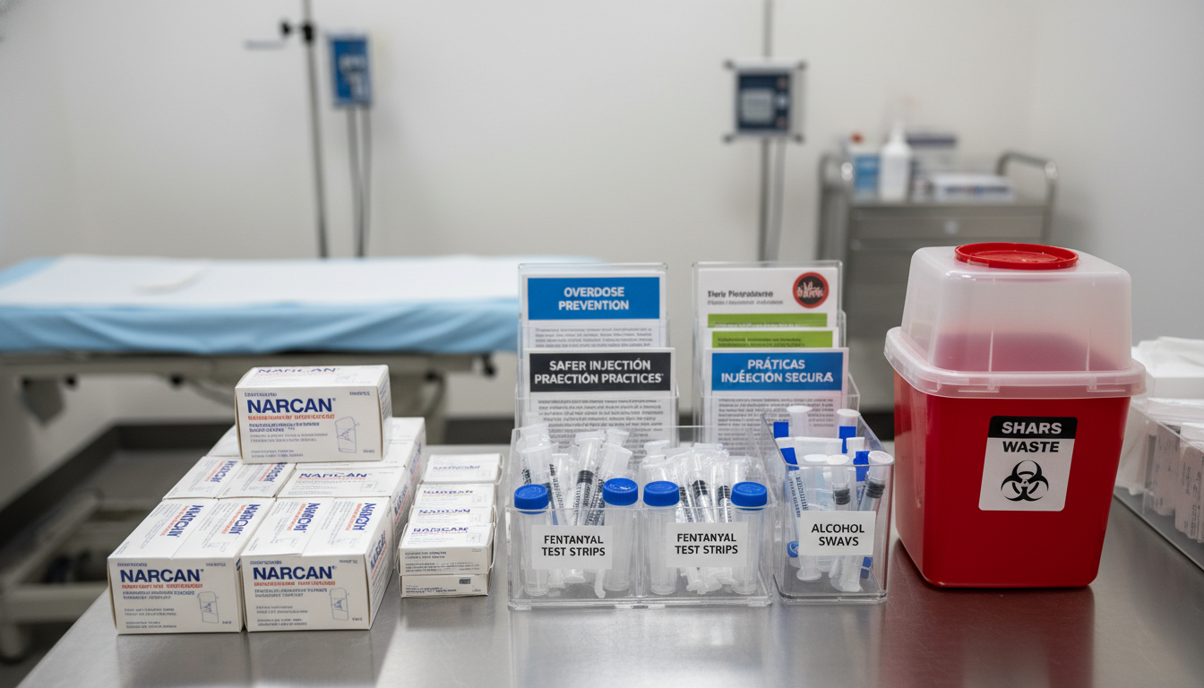 Harm reduction supplies in a clinic setting -  for Clinical Volunteering in Addiction Medicine: Harm Reduction and Physician