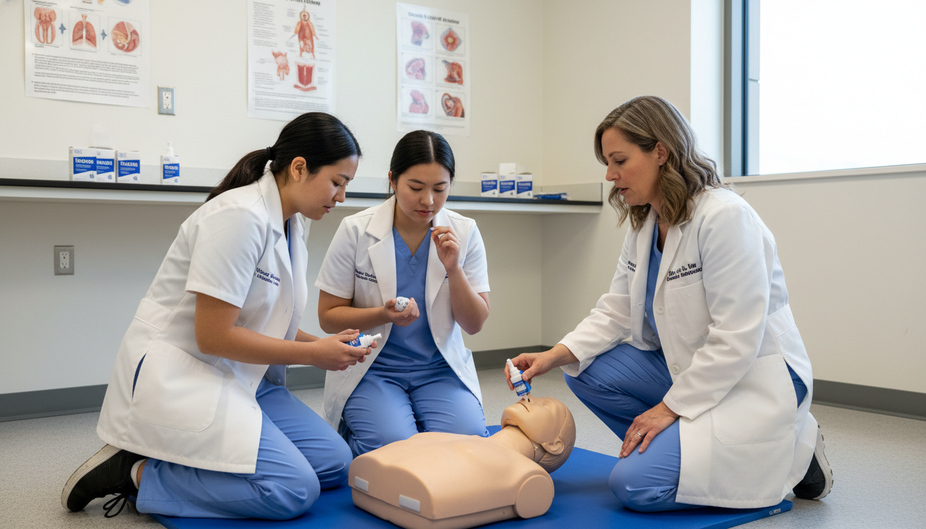 Medical students learning overdose response with naloxone -  for Clinical Volunteering in Addiction Medicine: Harm Reduction
